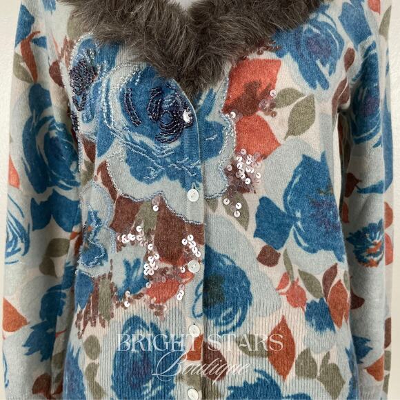 Extremely Rare Faux Fur Trim Cardigan ASO Phoebe Buffay Friends Alt Lorelai - Picture 9 of 12